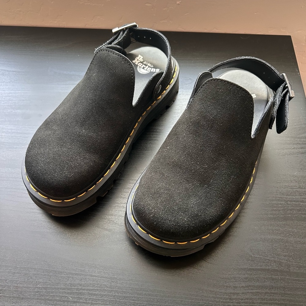 Dr. Martens Black Zebzag Suede Slingback Mules